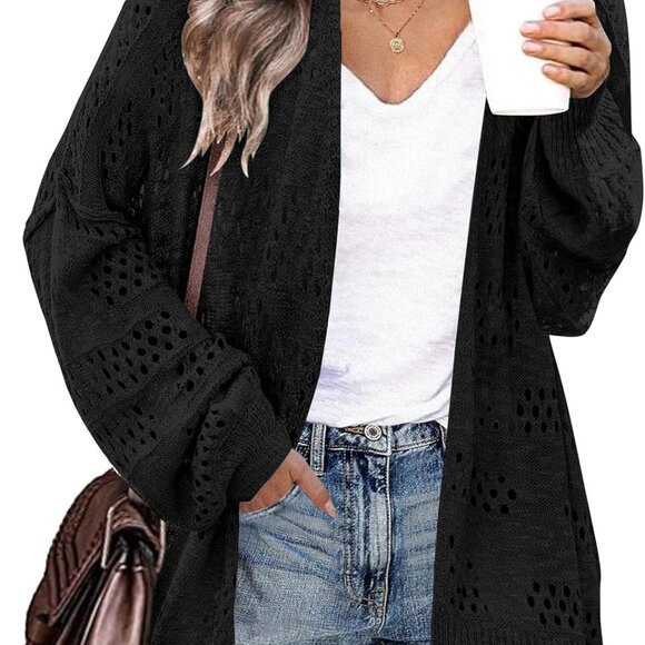 Crochet Cardigan Kimonos Boho Long Sleeve Open Front Knitted Sweater XL - Picture 5 of 7